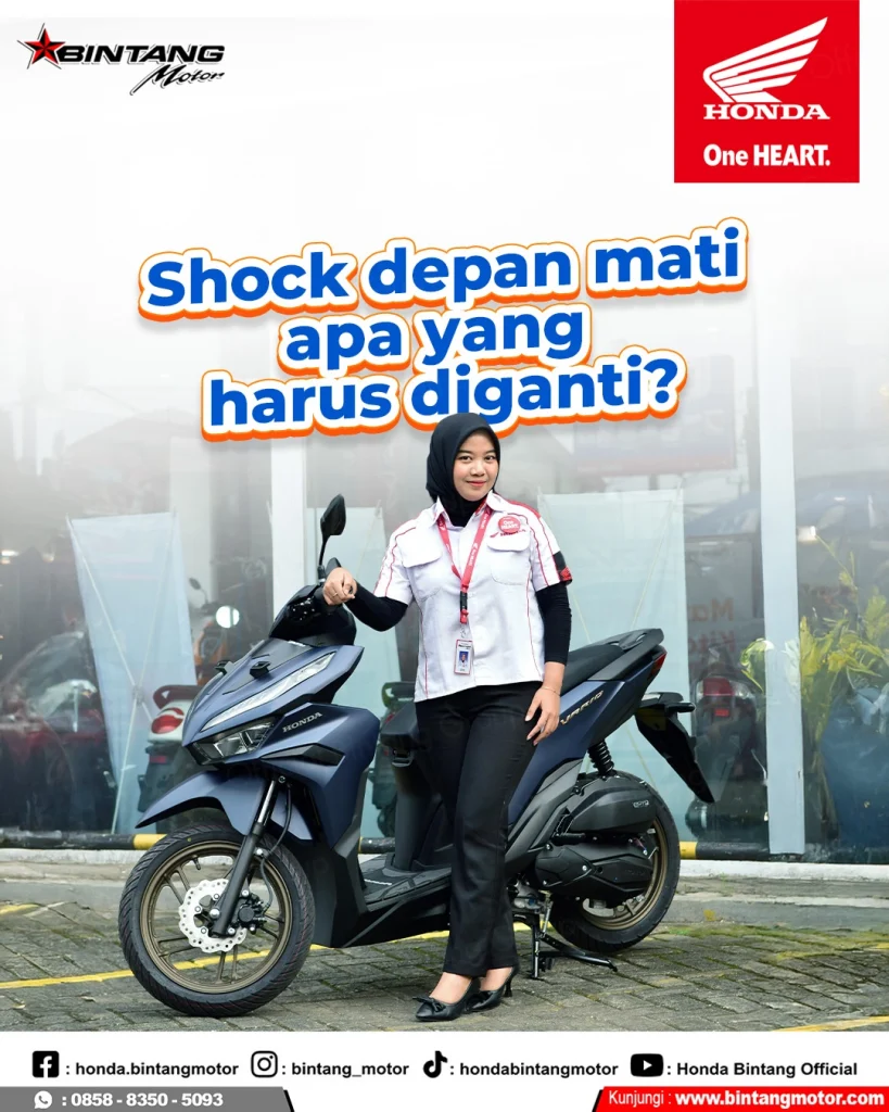 Ilustrasi shock depan motor mati atau rusak pada sepeda motor Honda