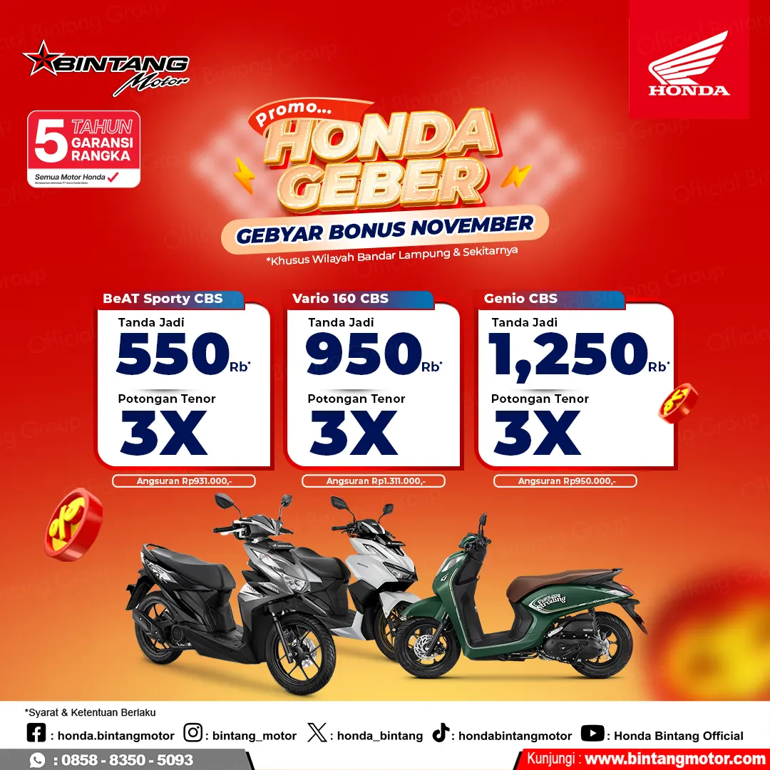 Gebyar Bonus Honda Bintang Motor Bandar Lampung November 2023 - Honda ...