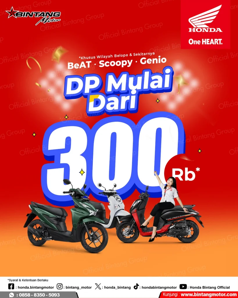 Promo DP Motor Honda BeAT Scoopy Genio mulai 300 ribu rupiah khusus wilayah Belopa dari Bintang Motor