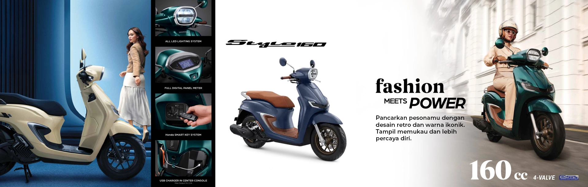 Honda Stylo 160 tampil elegan dengan desain fashionable dan mesin 160cc eSP+. Skutik bergaya modern ini bisa kamu dapatkan di Bintang Motor. by Bintang Motor Dealer Resmi Motor Honda