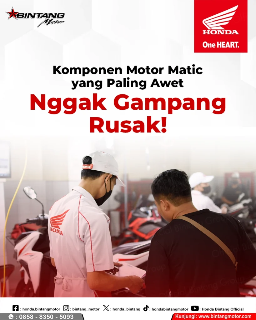 Ilustrasi servis motor skutik – pengecekan komponen CVT, oli, busi, kampas rem dan tekanan ban