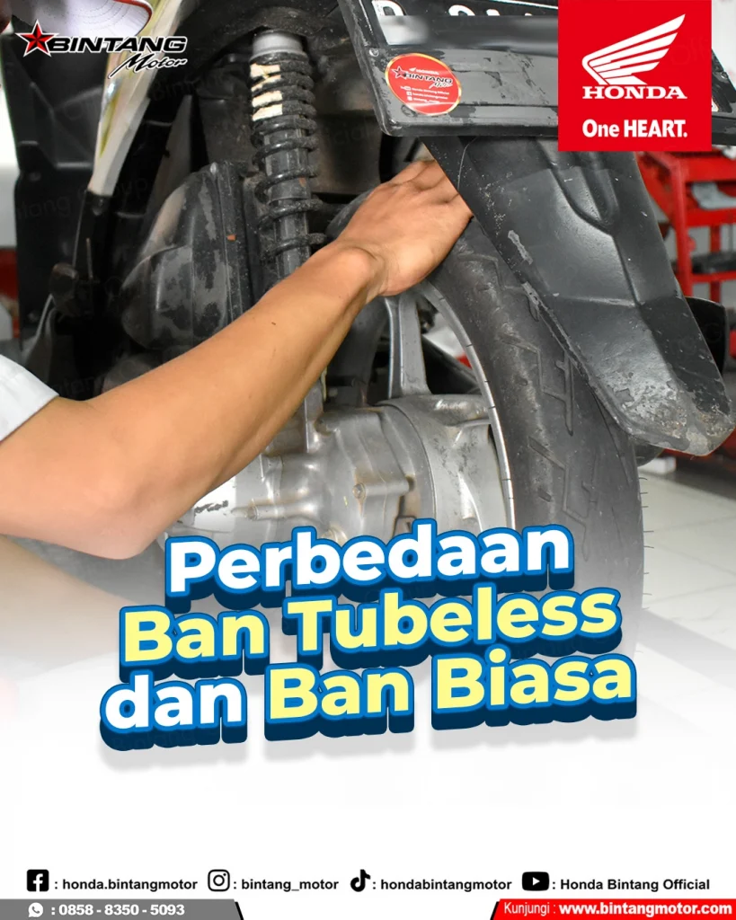 Ilustrasi ban tubeless dan ban biasa pada roda motor sebagai perbandingan