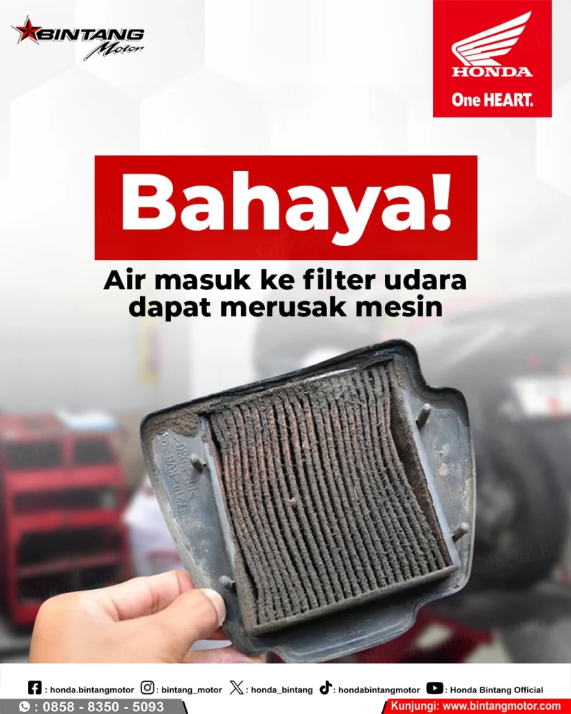Ilustrasi air masuk ke filter udara motor Honda