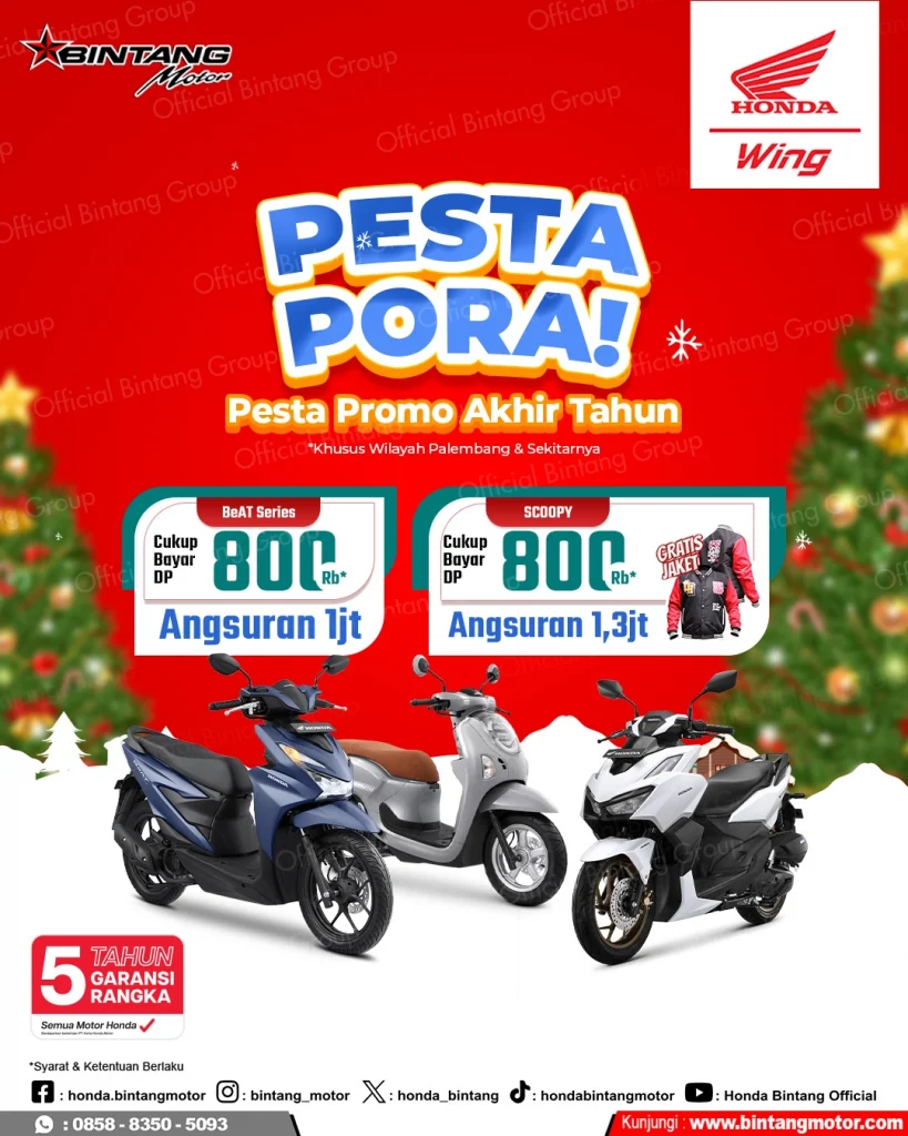 Promo PESTA PORA Motor Honda Palembang dengan DP 800 ribuan untuk Beat, Scoopy, dan Vario 160