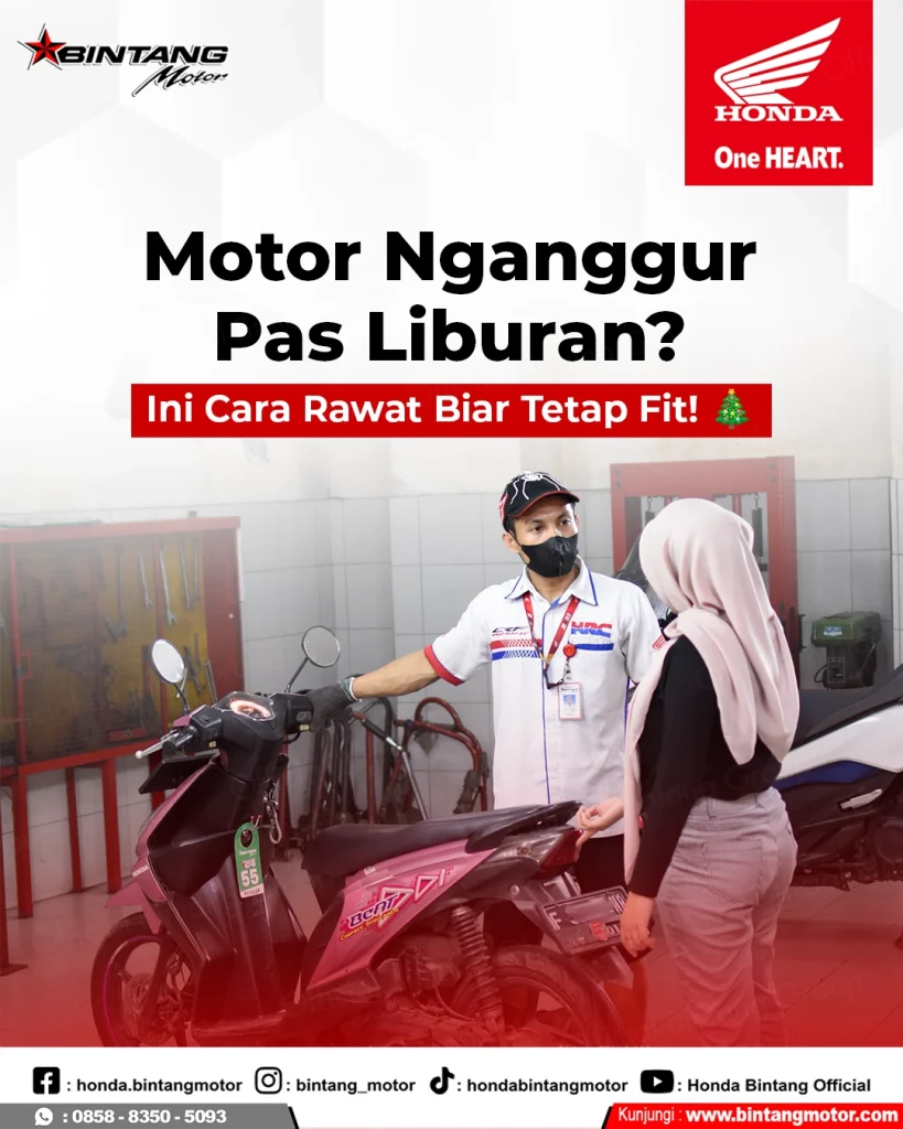Motor Honda terparkir rapi di rumah dengan perawatan rutin selama liburan akhir tahun