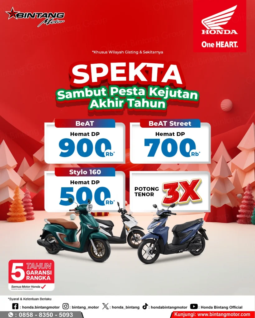 Promo SPEKTA Motor Honda Gisting dengan DP ringan Beat, Beat Street, dan Stylo 160