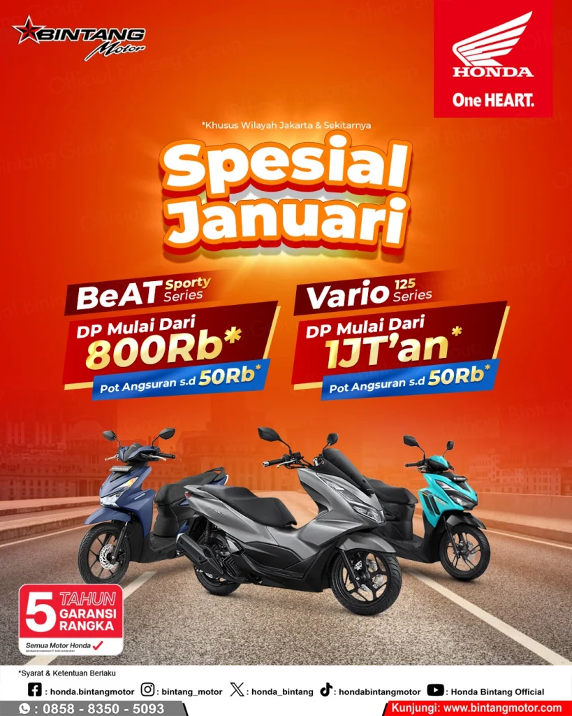 Promo Motor Honda Jakarta Januari 2026 dengan Beat Sporty, Vario 125, dan PCX