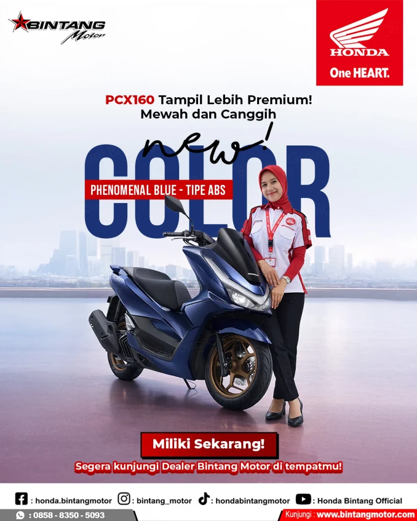 Honda PCX160 warna Phenomenal Blue tipe ABS tampil premium di dealer Bintang Motor