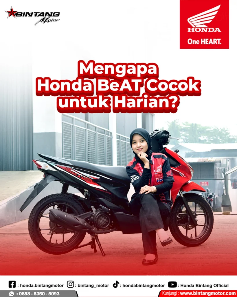 Tampilan motor Honda BeAT terbaru di diler Bintang Motor yang siap menemani aktivitas harian Anda.