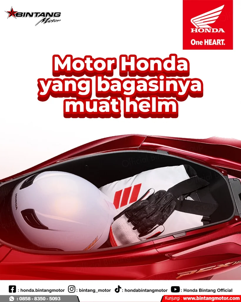 Bagasi motor Honda yang cukup luas untuk menyimpan helm full face