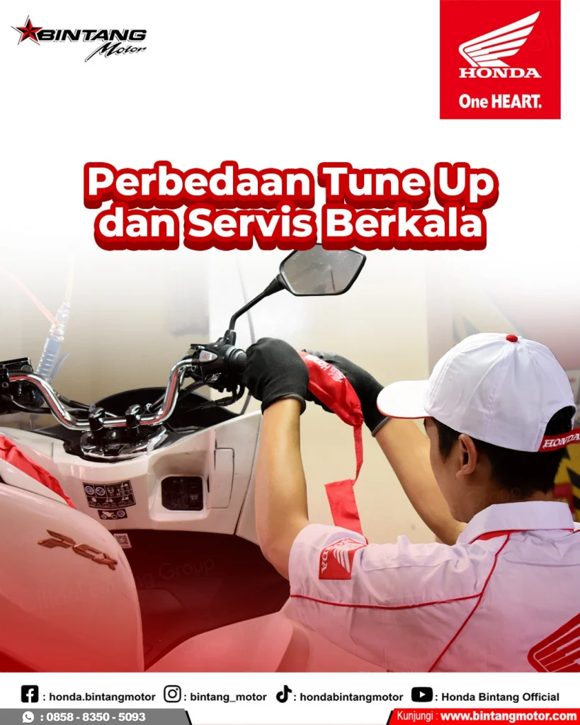 Teknisi AHASS Honda melakukan tune up dan servis berkala motor pelanggan di Bintang Motor